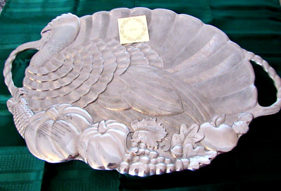 LENOX TURKEY HANDLED PLATTER METAL SERVEWARE 24'' OVEN TO TABLE TO FREEZER NWT