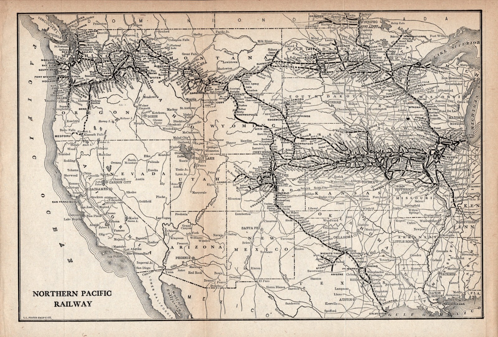 1914 Antique Northern Pacific Railway Map Vintage Railroad