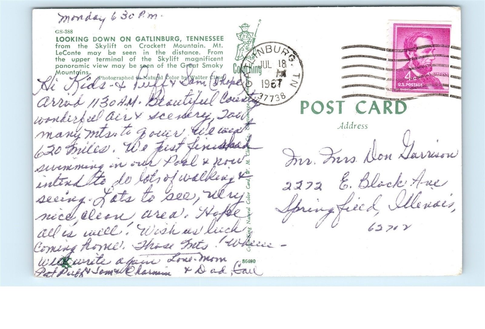 *1960s Gatlinburg Tennessee Skylift Crockett Mountain Chair Vintage Postcard C67