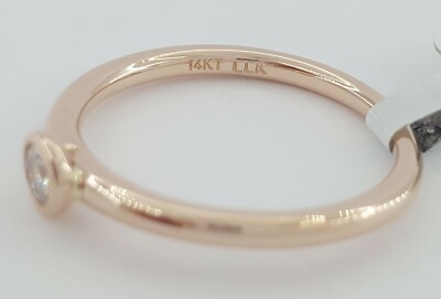 Pre-owned Llk 0.21 Ct 14k Rose Gold Bezel Set Round Cut Diamond Solitaire Engagement Ring In White