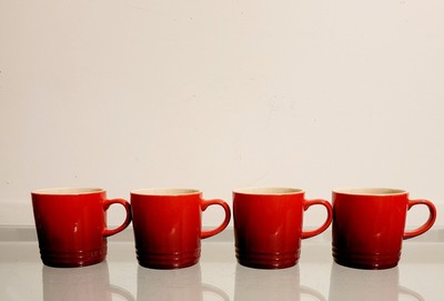 Le Creuset Coffee Mugs Carise Red 12 oz. Set of 4 NEW