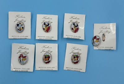 (Lot of 7) Cartoon Pin Pinback Hanna Barbera Vintage 1970-80 s Carded NOS