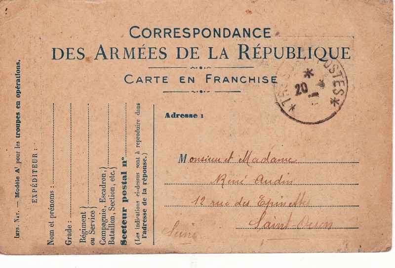 Y39 Carte Postale  Correspondance Des ArmÃ©Es De La RÃ©Publique Carte En Franchise
