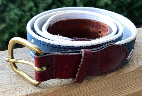 Vintage Belt 1980s Bird Design Fabric Belt Leather Accents Beach Theme Spring