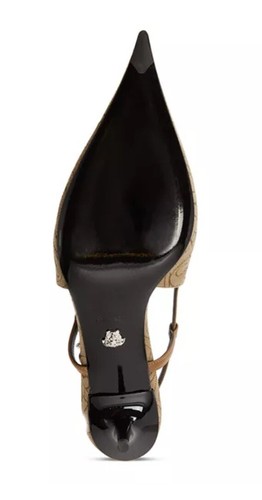 Pre-owned Versace Greca Beige Logo Slingback Kitten Heel In Box Size 36