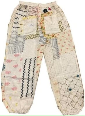 White  Patchwork Harem Pants, Boho Hippie Harem Pants, Wide Leg Bohemian Pant
