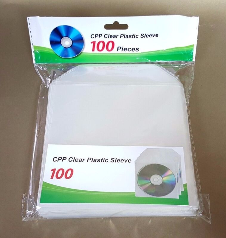 100 CD DVD BLURAY CPP Clear Plastic Sleeves with Flap Envelopes 100micron