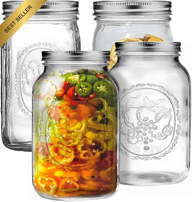 Wide Mouth Mason Jars 32 Oz,Half Gallon Mason Jars with Airtight Lids and Bands,