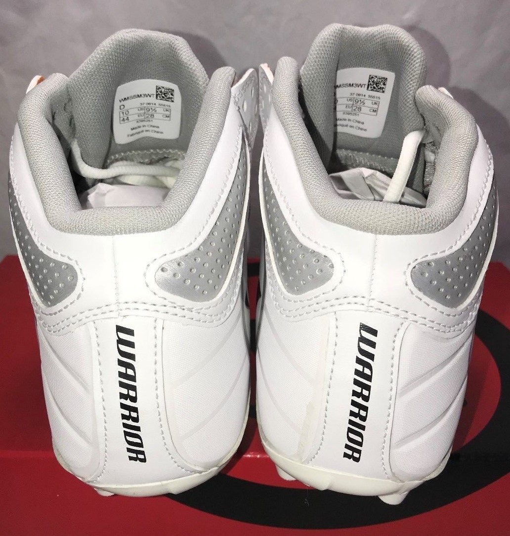 Warrior Mens Size 10 Second Degree 3.0 Lacrosse Lax Cleats White Silver
