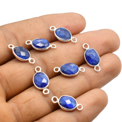 5 Pcs 17X8mm Lapis lazuli Connector Pendent 2 Loop Bezel