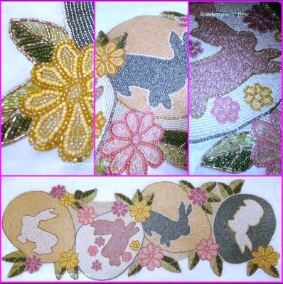 36'' Beaded Spring Easter Bunny Rabbit Eggs & Flowers Table Runner New