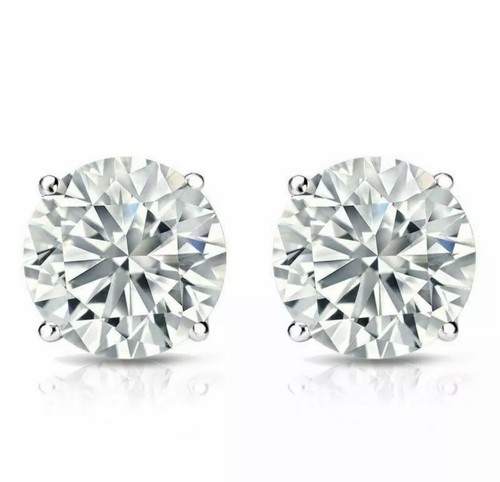 Real 3 Ct Round FL/D GRA Moissanite Solitaire Stud Earrings 14K White Gold 8mm