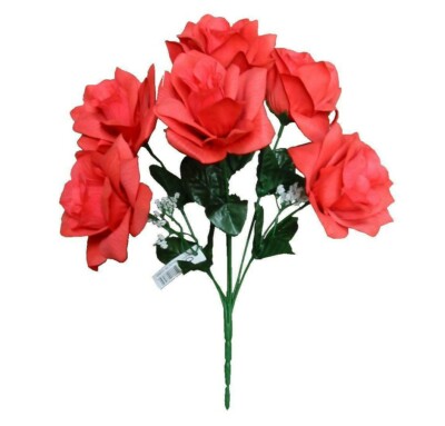 Coral Microfiber Large 4'' Rose 14'' Bush Silk Flower Wedding Home Furnishing