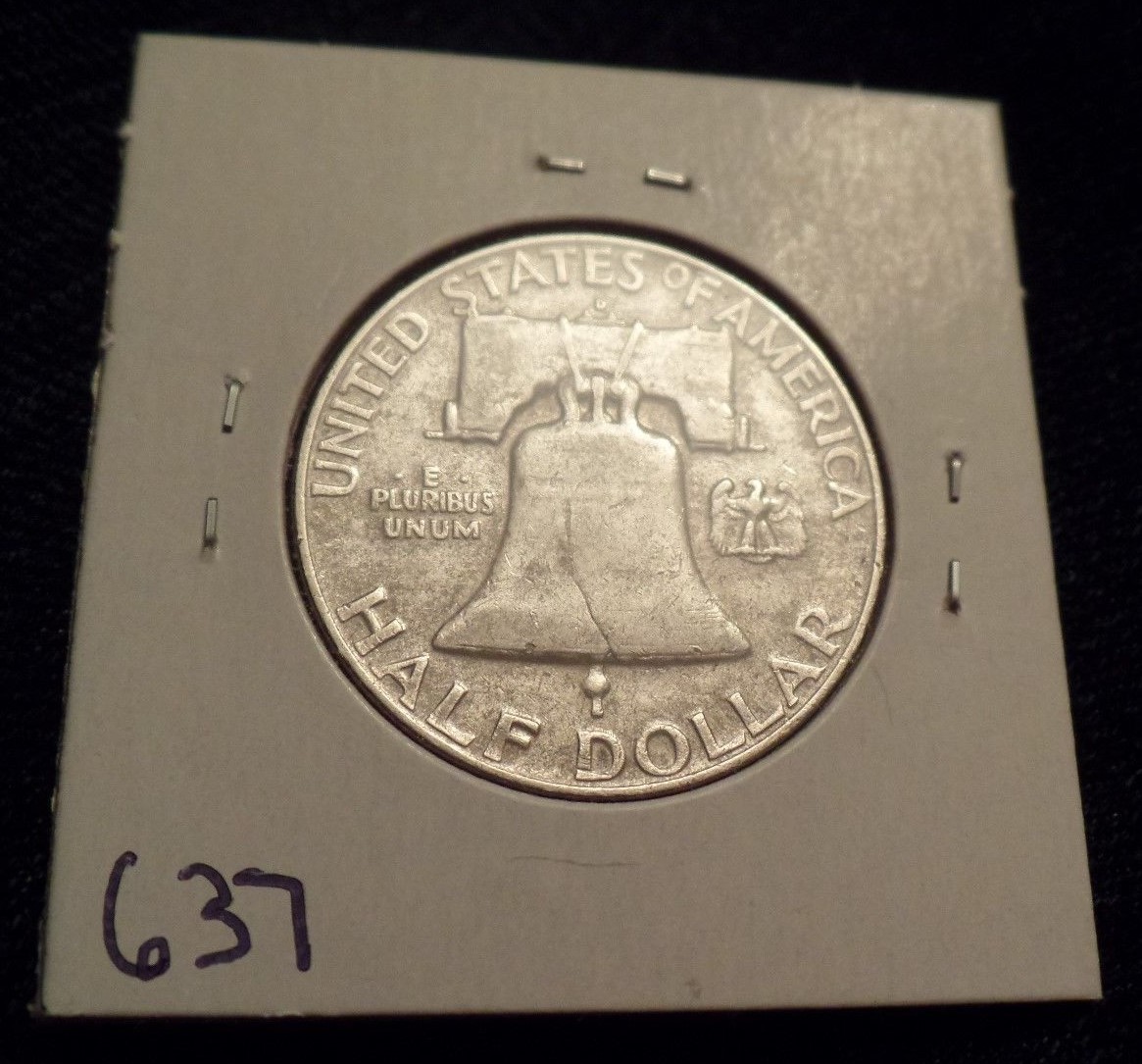 #637 EXTREMELY FINE FRANKLIN SILVER HALF DOLLAR 1954 D EF XF