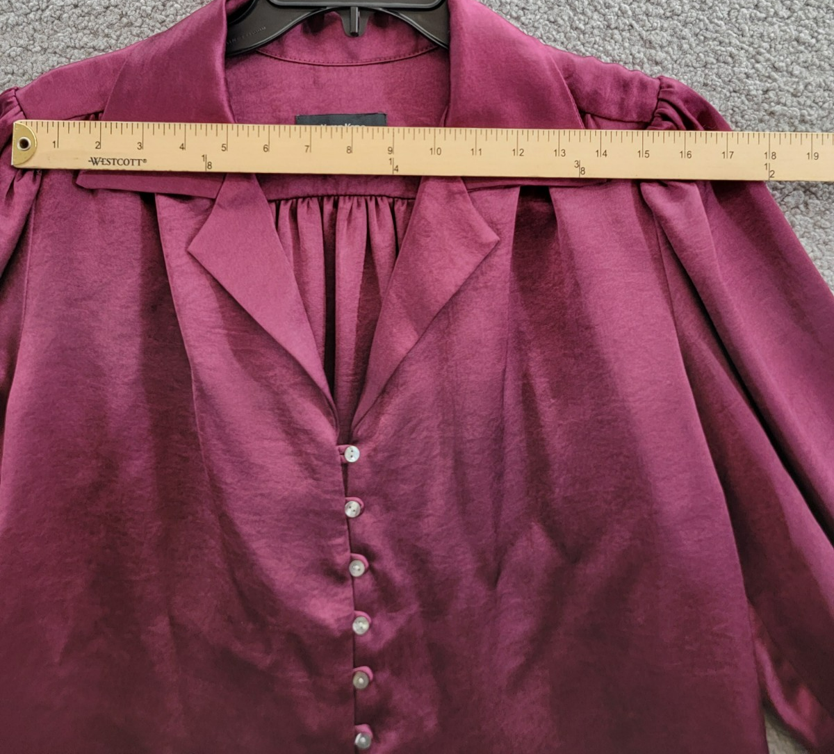 Karen Kane Shirred Blouse Women's L Wine Solid Collared Long Sleeve Button Front - Picture 9 of 16