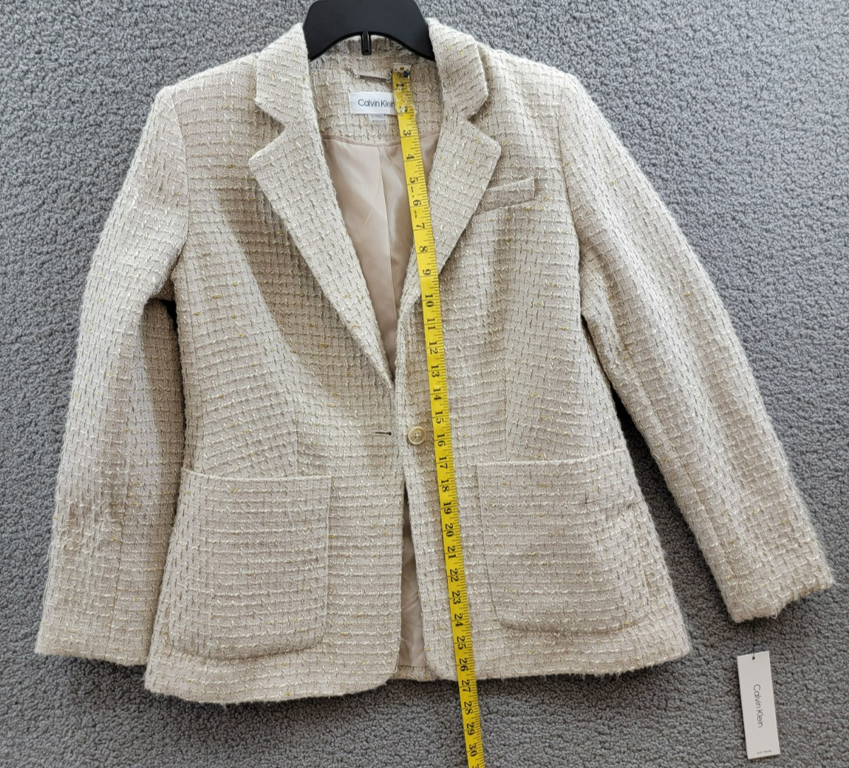 Calvin Klein Petite Patch-Pocket Tonal Tweed Blazer Women's 12P Nomad Multi L/S - Picture 7 of 16