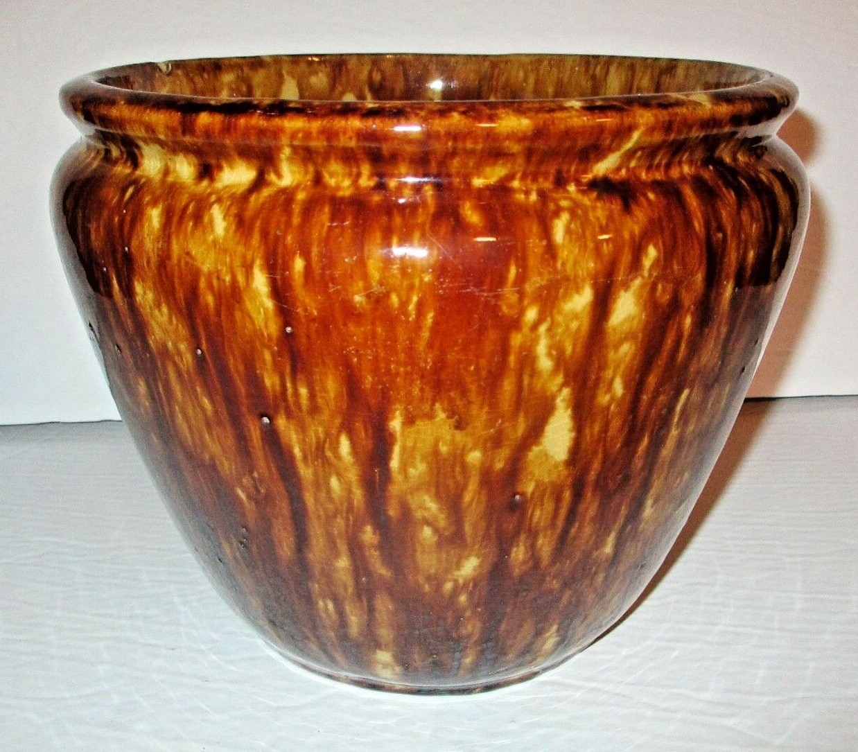 RARE Antique Bennington Pottery Planter Large Flower Pot Rockingham Glaze Urn