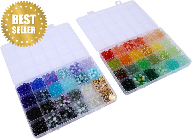 Crackle Glass Beads, 1190Pcs 8Mm round Crystal Beads Jewelry Making Kit for Brac