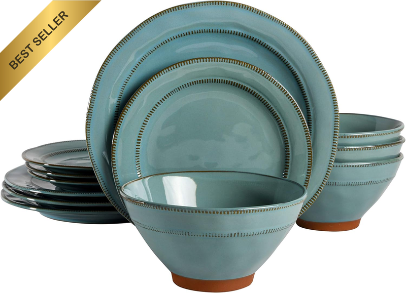 Terranea round Reactive Glaze Terra Cotta Dinnerware Set, Service for Four (12Pc