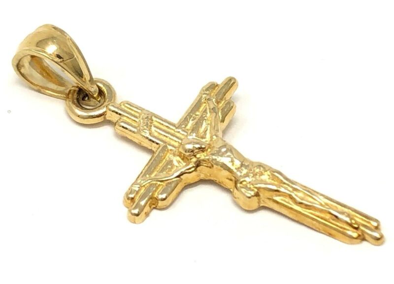 14k Yellow Gold Jesus Christ Crucifix Cross Religious Charm Pendant 1.9 Grams