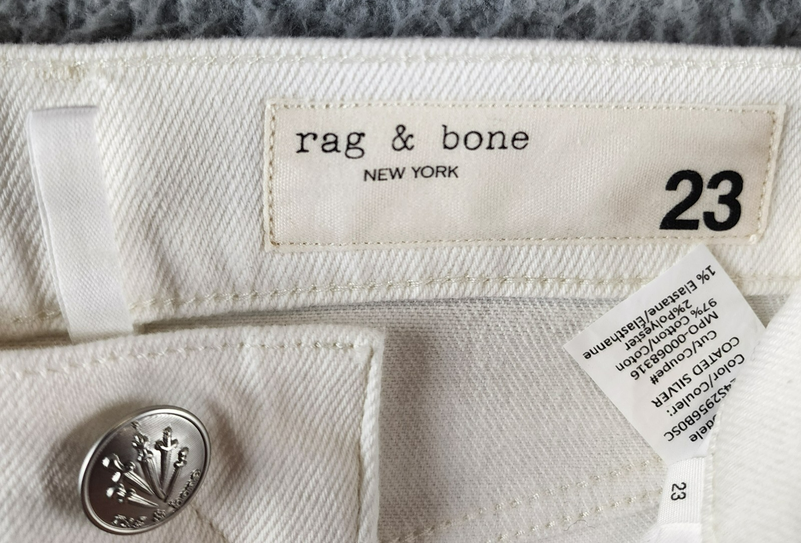 rag & bone Harlow High Rise Straight Jeans Women's 23 Coated Silver Button Zip - Picture 10 of 15
