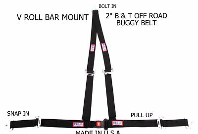 RJS RACING 2'' BUGGY OFF ROAD SEAT BELT 3 POINT B&T V HARNESS BLACK SNAP 4000201