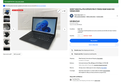SONY VAIO Pro PG VJPG11C11N i7-7500U RAM 16GB SSD 128GB USED