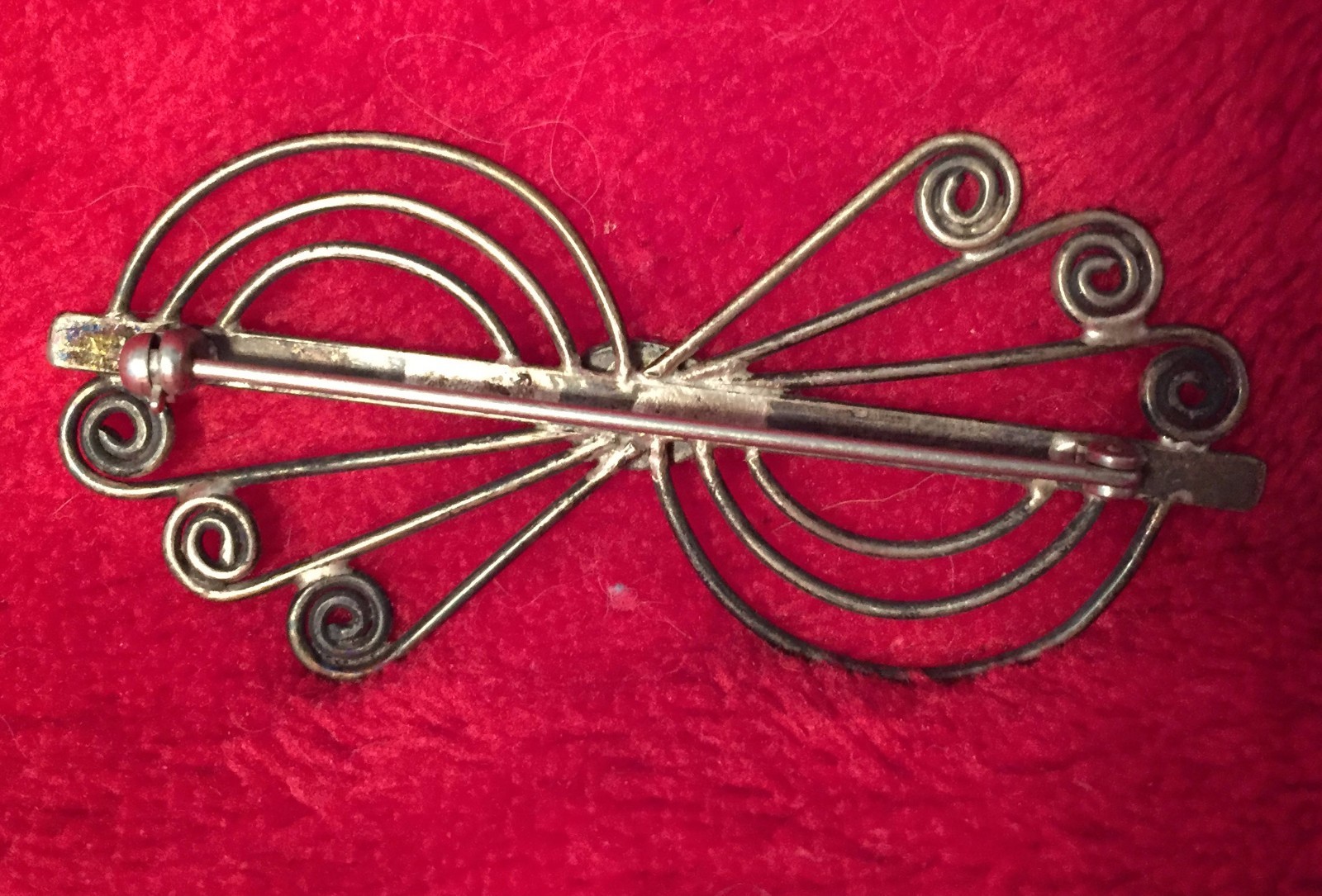 Vintage Southwestern Turquoise & Sterling Silver Brooch Hand-Made Spiral Design