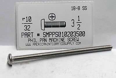 #10-32x3-1/2 Pan Head Phillips Machine Screws Stainless Steel (8)