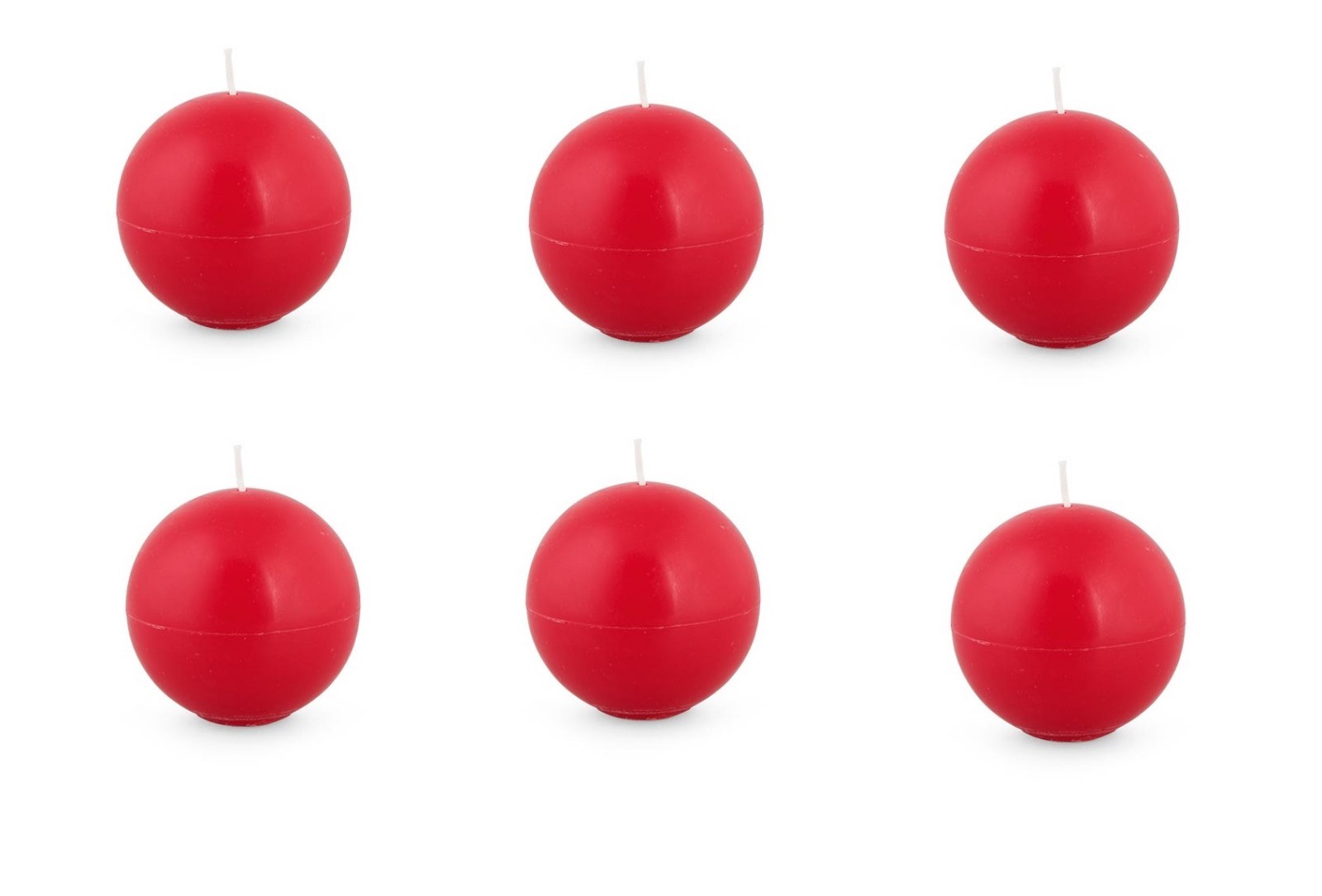 Set 6 Pezzi Candele Cera Sfera Sferiche Rosse 7,5cm dfh