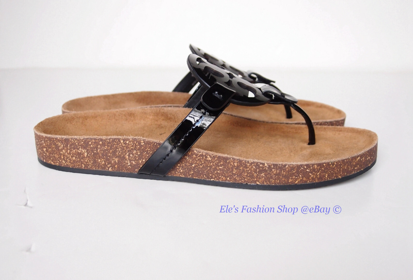 Pre-owned Tory Burch Miller Cloud Leather Sandal Black Patent 6.5 7 7.5 8 8.5 9 9.5 10