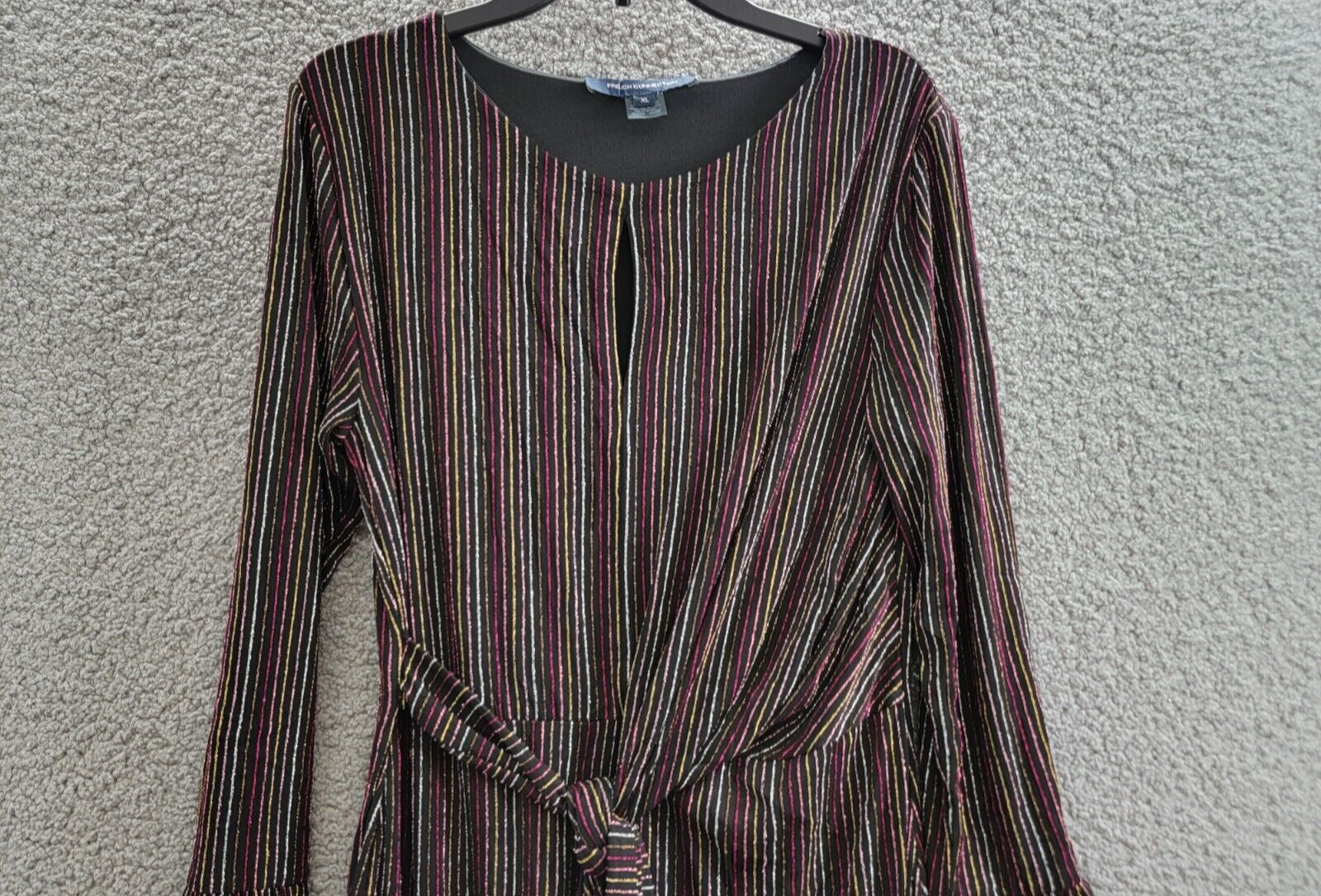 French Connection Paula Keyhole Midi Dress Women's XL Blackout Multi Round Neck - Picture 3 of 16