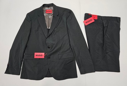 Pre-owned Hugo Boss Men's 36r Jacket 30r Pants Modern-fit Super Flex Suit Dark Green Wool