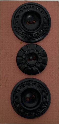 Lot 3 Vintage Plastic Carved Buttons on Cardboard 