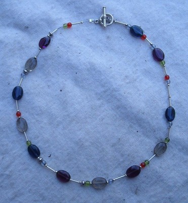 Handmade Glass & Silver Bead Jewelry Set,Necklace,Bracelet,Earrings -blue,purple