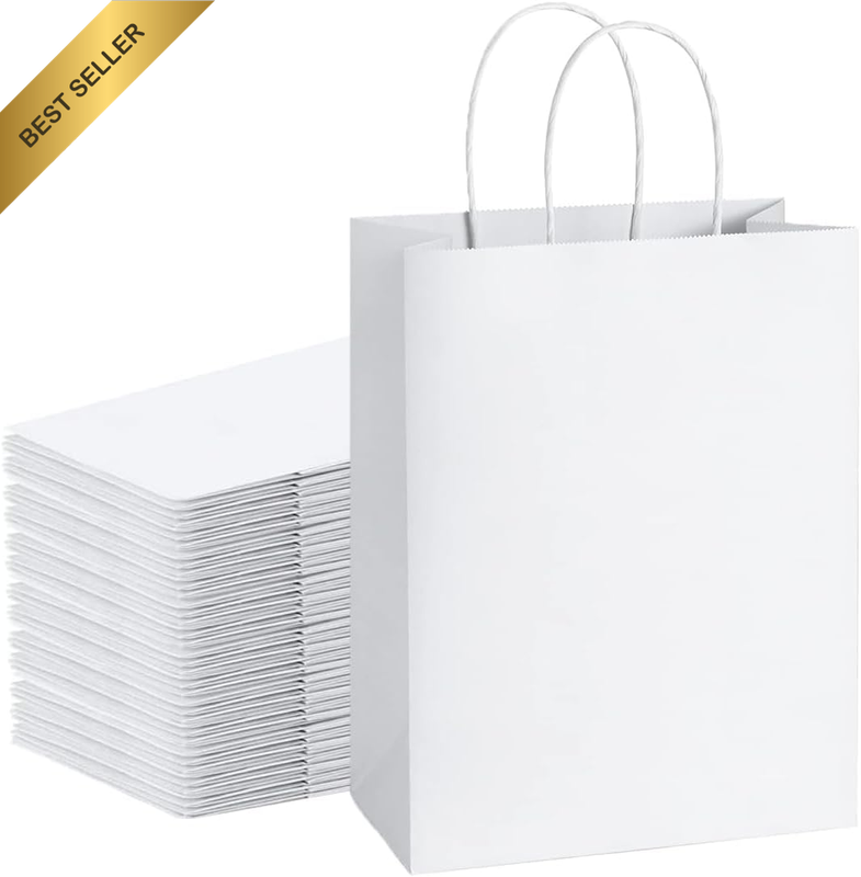 20Pcs 15X8X21Cm Paper Bags with Handles, Natural Paper Gift Bags Eco-Friendly Kr