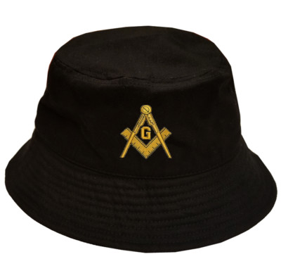 MASON FREEMASON MASONIC LOGO EMBROIDERED Black Bucket Hat 100% cotton