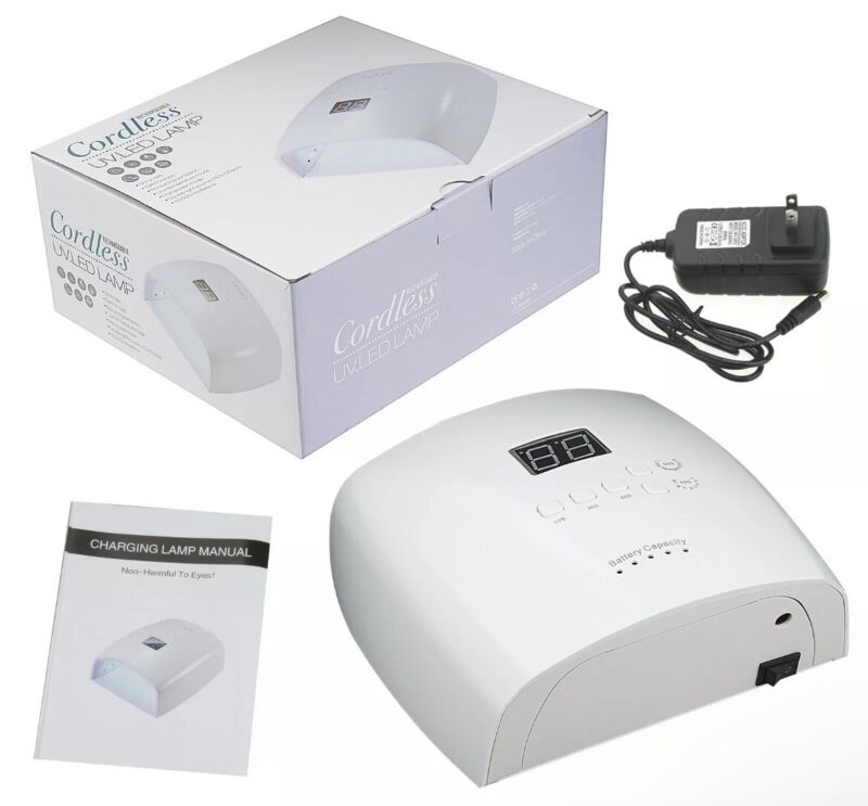 White 48W Cordless Wireless Rechargeable LED/UV Nail Lamp Gel Polish Light Dryer