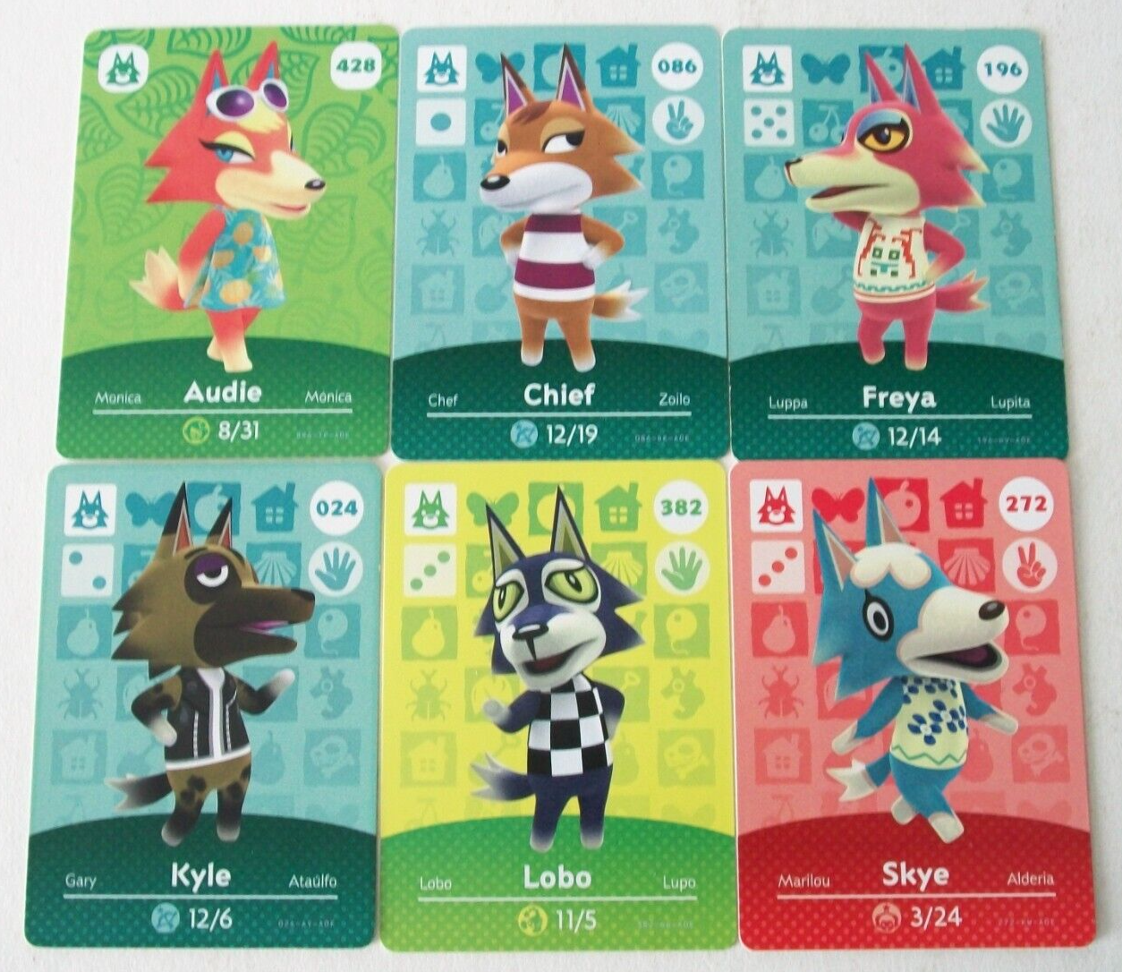Animal Crossing amiibo Cards Wolf Lot 6 HP Skye Chief Freya Animal Crossing amiibo Cards Wolf Lot 6 HP Skye Chief Freya
