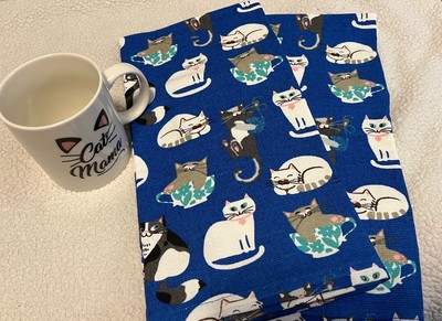 CAT MAMA CERAMIC MUG WITH 2 KITTY CAT MEOW KITCHEN TOWELS 100% COTTON NEW