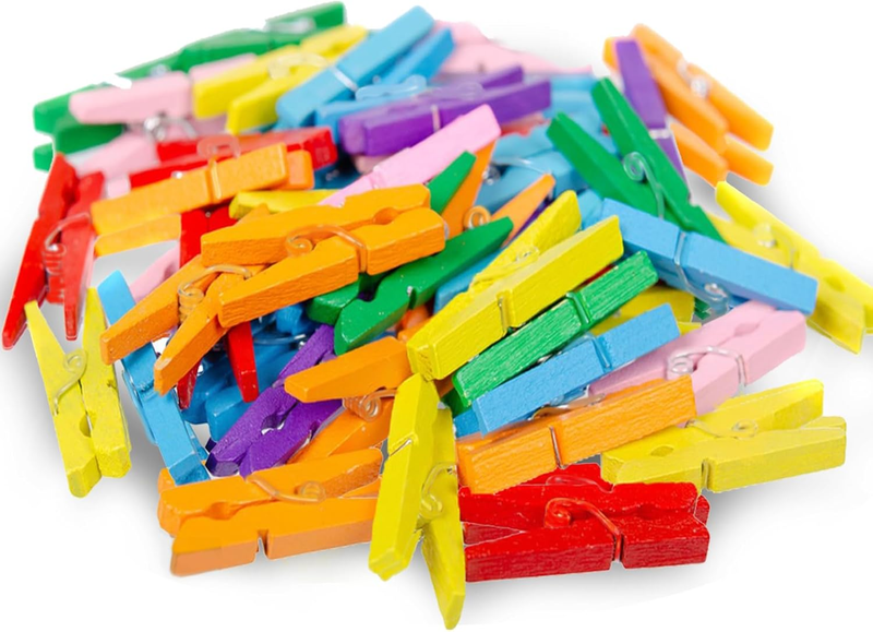 Colored Clothespins,Colorful Clothes Pins Wooden Clips Rainbow Colors 50 Pack 2.9 Inch Decorative Crafts Pegs Photos Pictures Decoration Clip Clothing Hanging Closepins