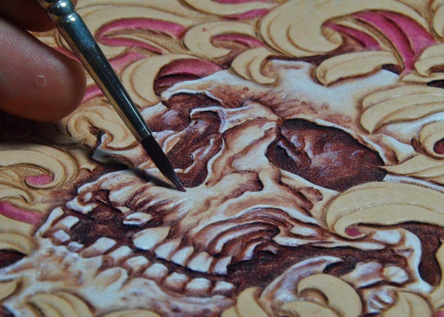 Pre-owned Handmade Custom Leather Biker Skull Carved Wallet Chain  Leather Wallet Gift X27 In Brown