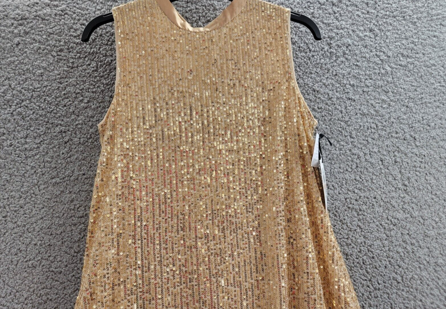 kensie Sequined-Mesh Sleeveless Shift Dress Women's 2 Gold Back Neck Tie Closure - Picture 3 of 15