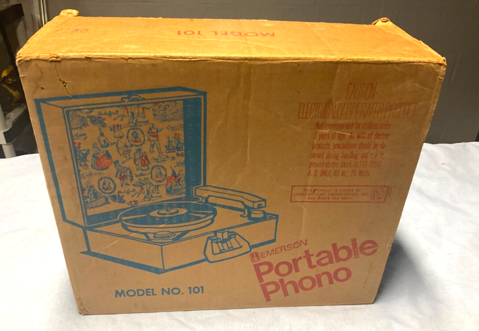 Vintage Emerson Portable Phono Record Player Model 101 with Original Box :
