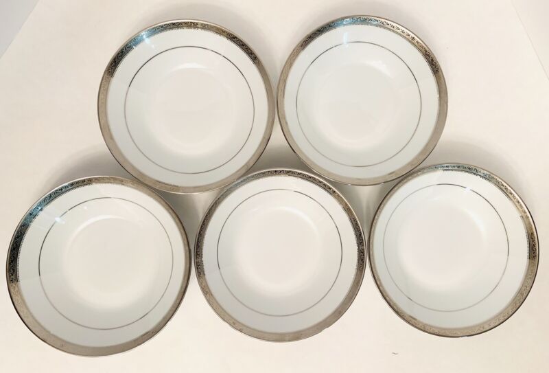 Noritake Signature Platinum 4277 Contemporary China Soup Bowls 7 1/2” Set Of 5