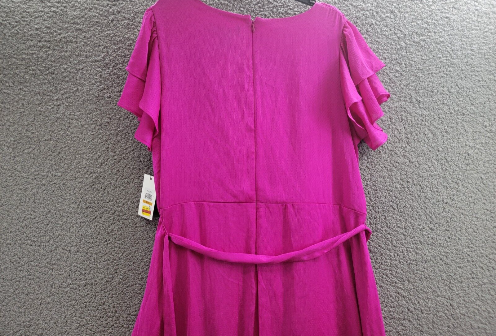 DKNY Plus Size Satin Ruffle-Sleeve High-Low Wrap Dress Women's 16W Power Pink - Picture 11 of 16