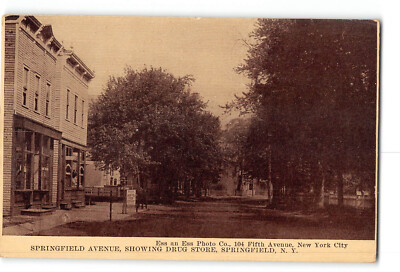 Springfield New York NY Postcard 1907-1915 Springfield Avenue Showing Drug Store