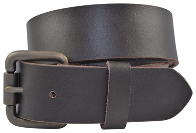 Full Grain Solid Leather Belt w/Antique Roller Buckle - Brown - TBS3245-200