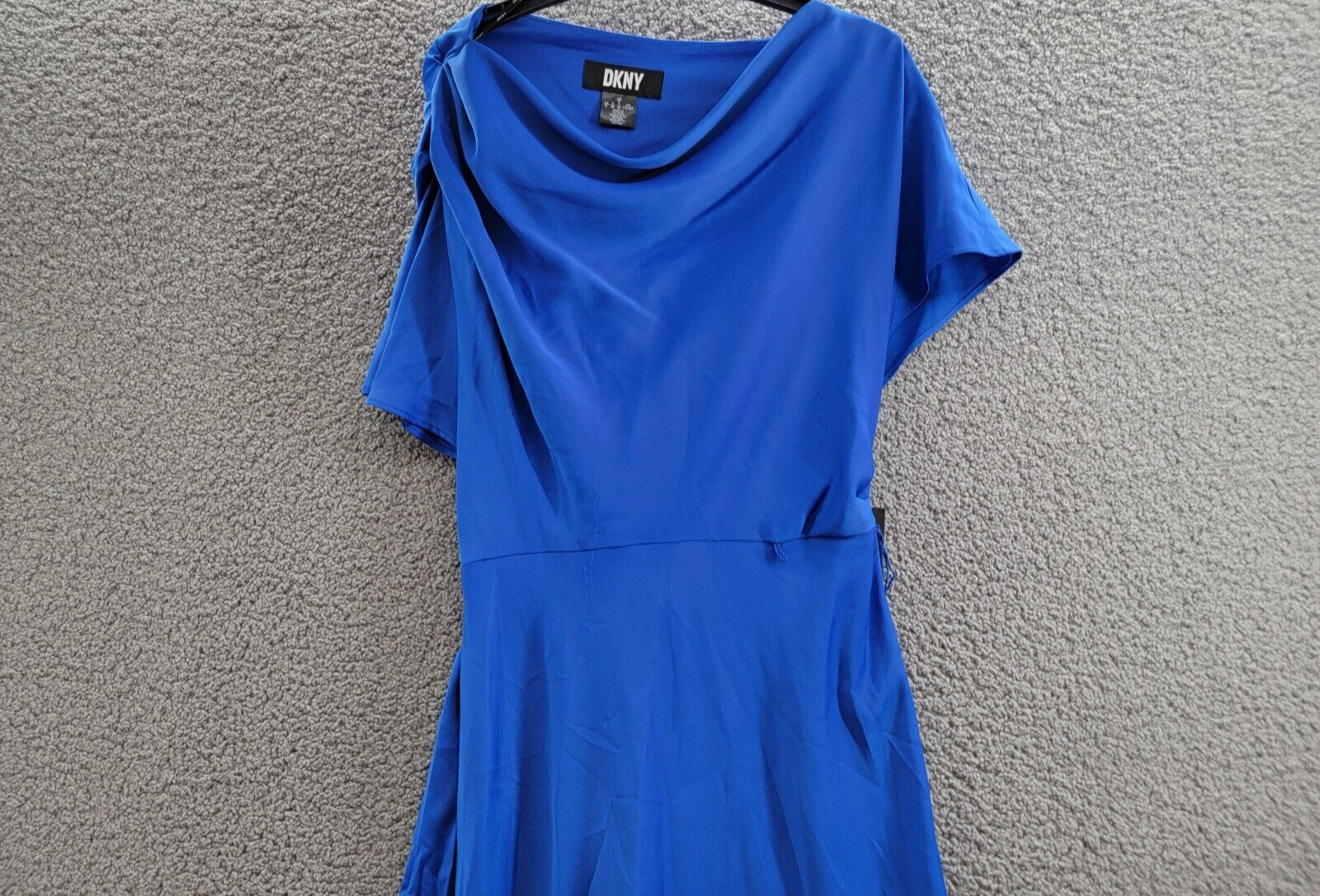 DKNY Cowlneck Dolman-Sleeve Belted Midi Dress Womens 6 Sapphire Side Zip Closure - Picture 3 of 16