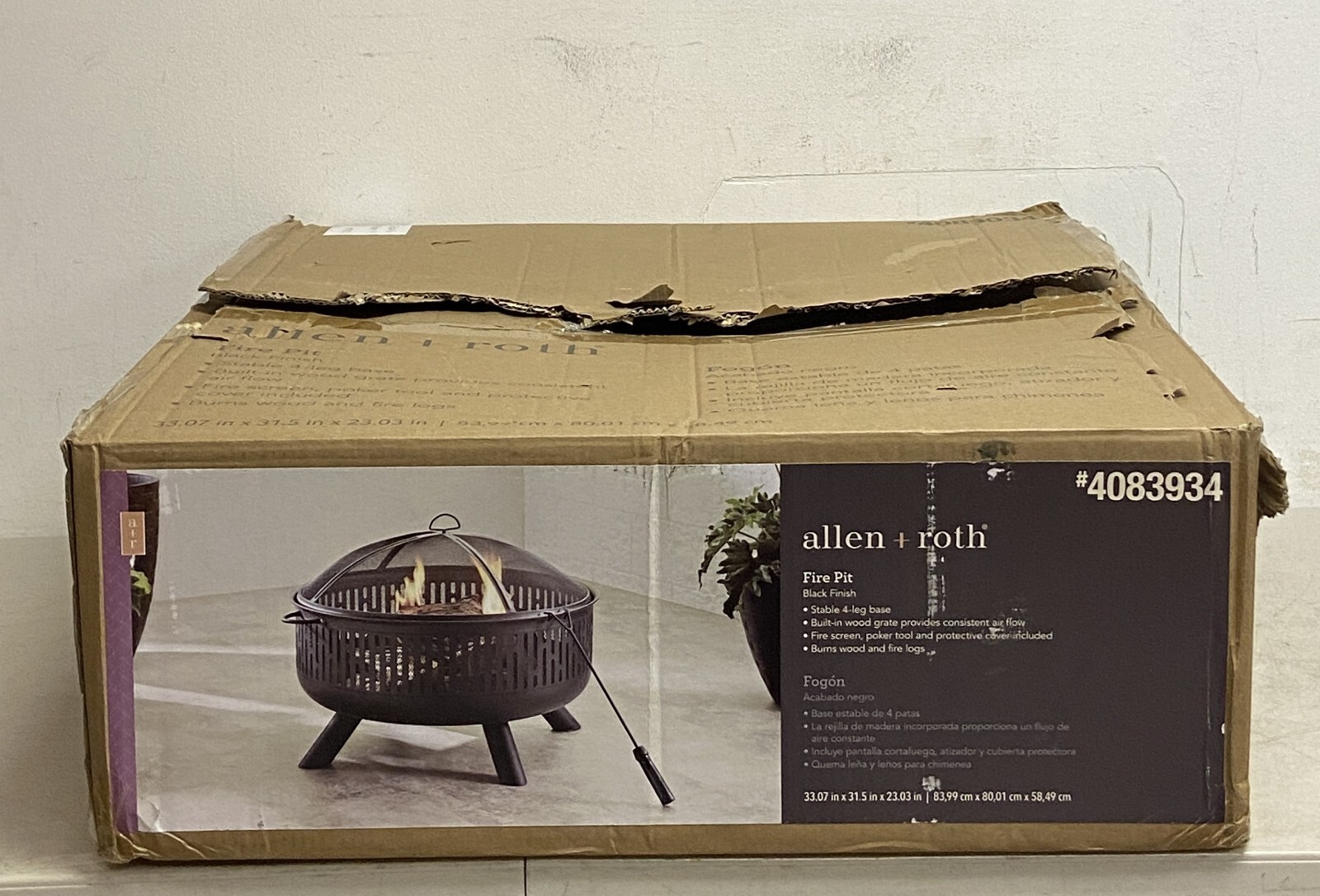 allen + roth 31.5-in W Black Steel Wood-Burning Fire Pit